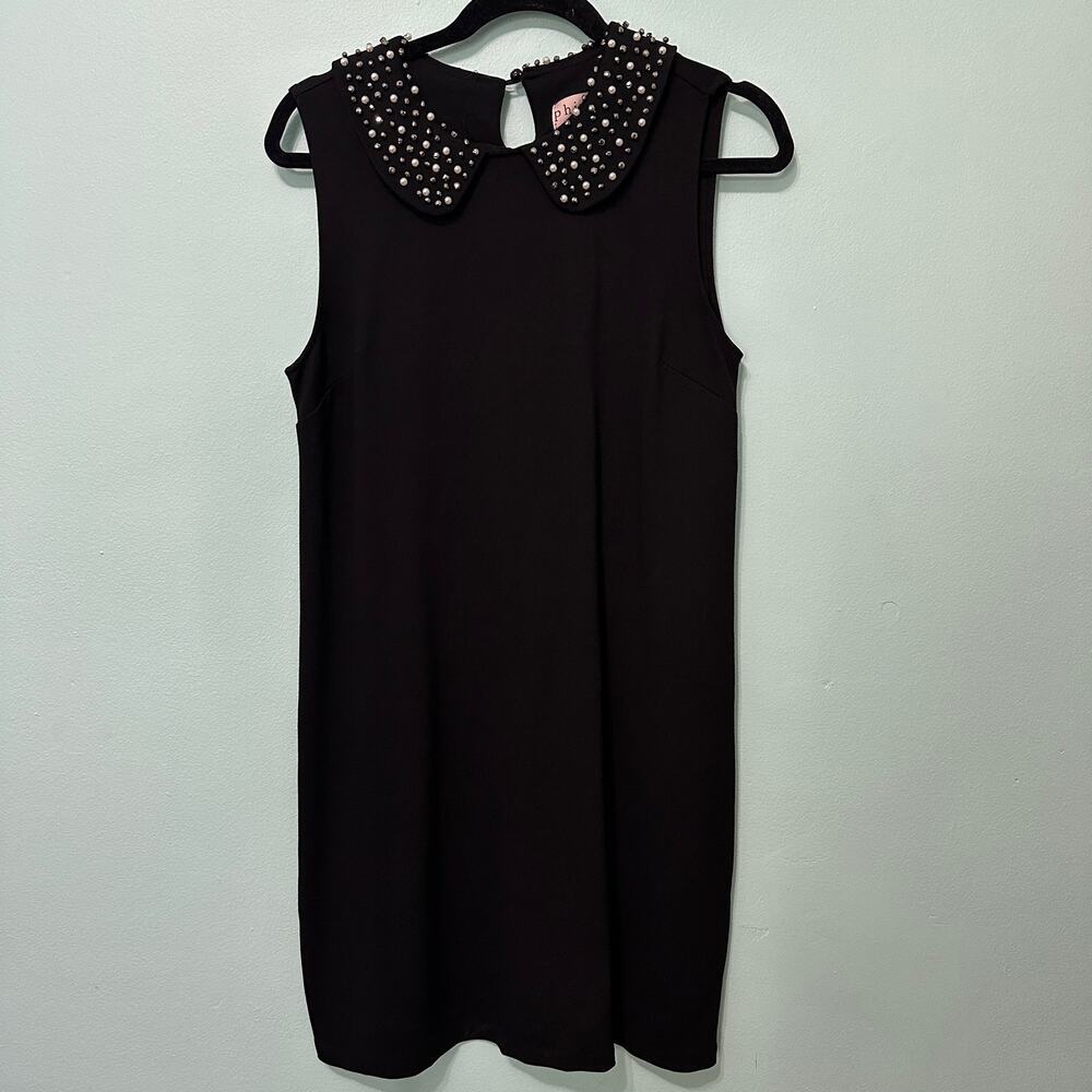 philosophy Stretchy Black Dress‎ with Beaded Collar and KeyHole Back Size M